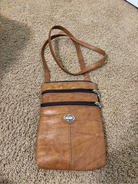 Genuine Leather Crossbody Bag with Dual Zippers